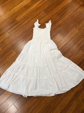 Kourt Smocked White Tiered Maxi Dress with Ruffle Straps M